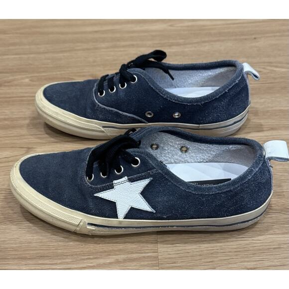 Golden Goose Navy Canvas Sneakers with White Star - Picture 1 of 7